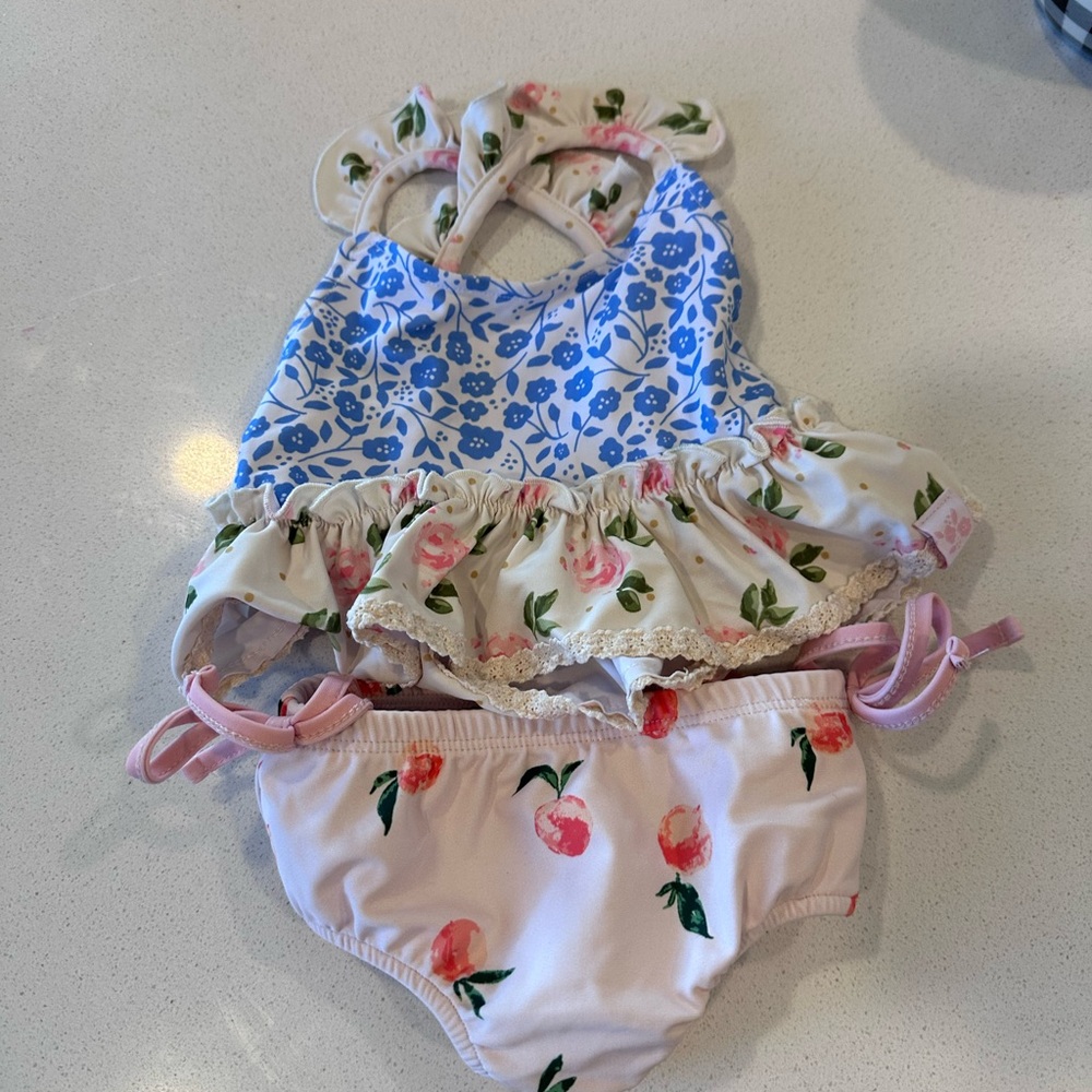 Floral Kids Swimsuit Set - Blue and Pink